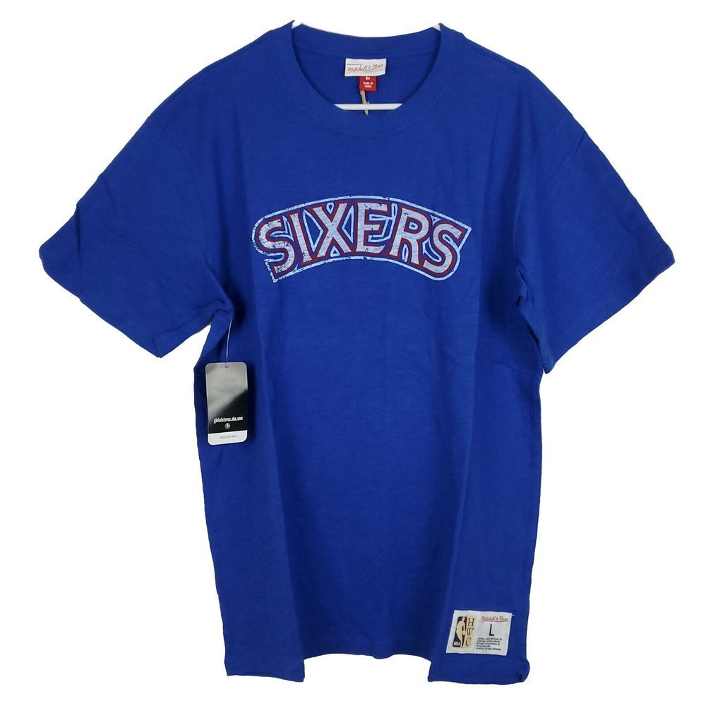Philadelphia 76ers Mitchell & Ness NBA‎ Large Shirt Sixers Distressed Logo NWT